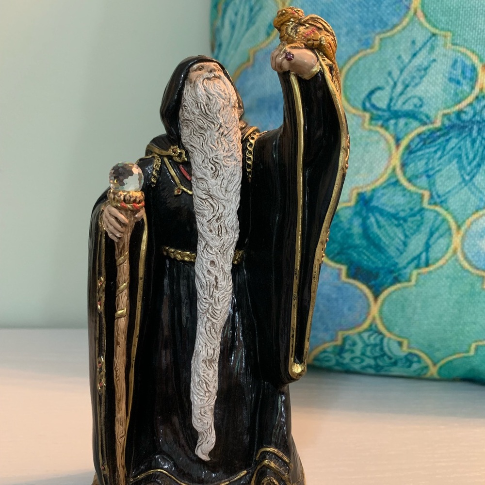 Vintage Windstone WIZARD Black Merlin Crystal Staff & Dragon Figur…